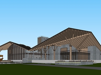 现代中式文化馆 博物馆 展示馆 游客中心 滨水建筑