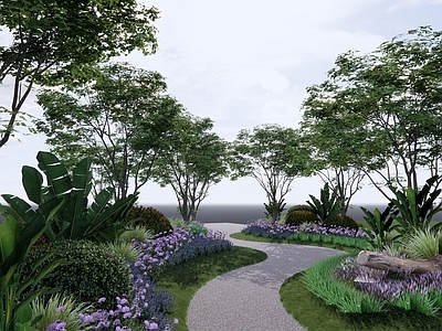 现代园路 园路 植物花境 乔木灌木组团 花园