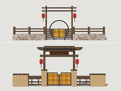 现代新中式入口大门 畲族大门 畲乡民居大门 农家乐大门 乡村民居大门 院门围墙
