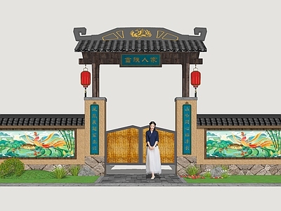 现代新中式入口大门 畲族大门 畲族民居大门 乡村民居大门 围墙院门 民宿大门