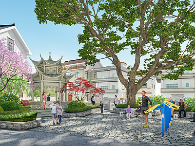新中式中式口袋公园 香樟古亭口袋公园 乡村古树小节点 古树口袋公园 乡村景观