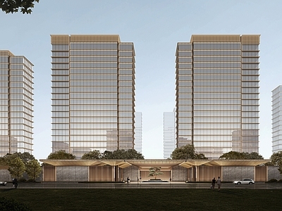 现代新中式小区建筑 现代小区入口 高层小区大门 百米大门