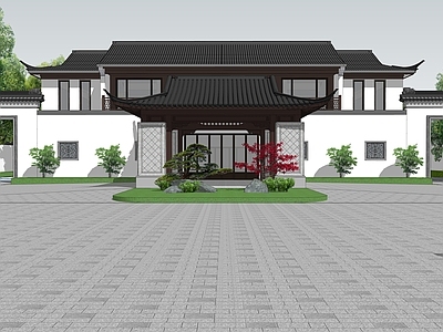 新中式中式售楼处建筑 中式建筑会所三进
