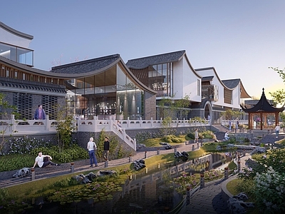 新中式现代民宿建筑 新中式民宿 古典建筑 施工图