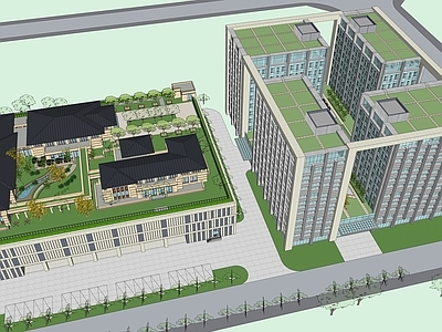 现代新中式科研办公楼 办公楼及厂房 屋顶合院别墅 别墅合院 屋顶景观