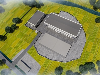 现代极简厂房 厂房 建筑 乡村厂房 工业建筑 田野
