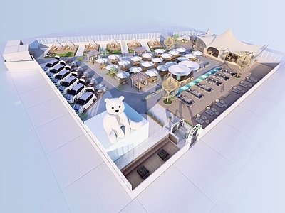 现代轻奢商业综合体景观 顶楼露营餐厅 露营 户外餐厅 户外吧台