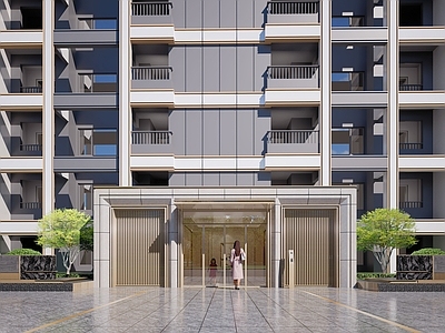 现代小区建筑 现代简约单元大堂
