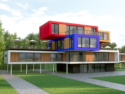 现代办公楼 集装箱建筑 彩色方块建筑 餐饮建筑 公园BOX景观 网红打卡地