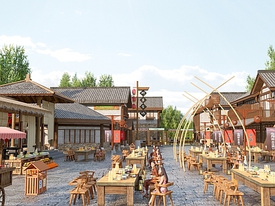 中式商业街 旅游商业街 滨水码头集市 古镇旅游街道 古镇美食街 乡村集市