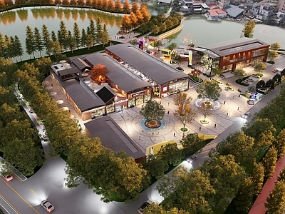 现代滨水景观 乡村集市滨水广场 集装箱滨水广场 厂房改造 集市大排档