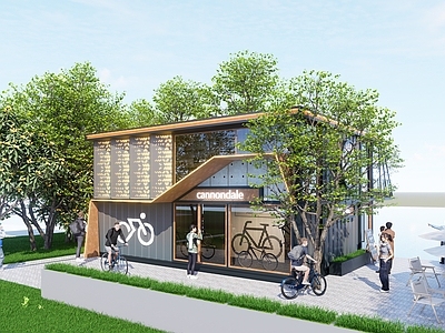 现代餐饮建筑 现代驿站 集装箱咖啡店 自行车售卖店 临时建筑
