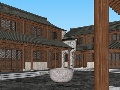 中式新中式古建筑 浙江合院民居 中式四合院 传统木结构