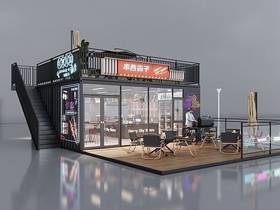 工业其他商业建筑 集装箱烧烤店 网红集装箱 潮流夜市 摊位集市 移动餐车