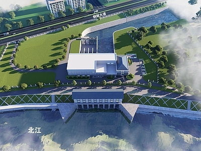现代鸟瞰规划 水闸站