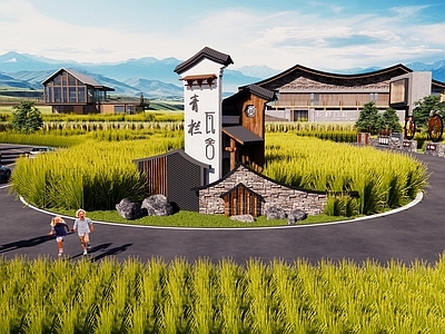 新中式中式其他景观小建筑 稻田民宿 乡村精品民宿建筑 乡村民宿建筑景观 未来乡村田园公社 乡村田园稻田民宿