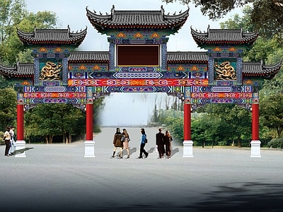 仿古建筑 牌坊 古建大门 古建门头 四柱七楼 仿古牌楼 施工图