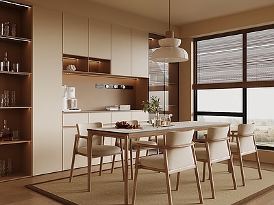 新中式家居餐厅 新中式餐厅 餐桌椅 酒柜