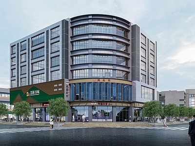 现代新中式商场建筑 沿街商业 现代立面 中式店招