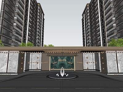 现代入口大门 成都国贸住宅 示范区前场 主入口门楼 水景雕塑 酒店式