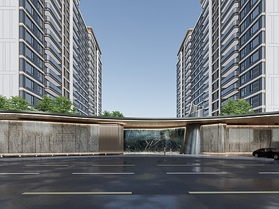 现代轻奢入口大门 成都国贸锦上住宅 示范区门楼 流线型异形 酒店式 阔尺