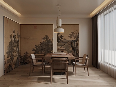 新中式棋牌室 麻将桌 背景墙