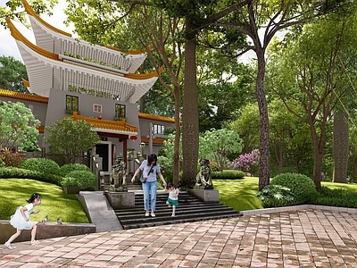 现代新中式古建筑 公园楼阁