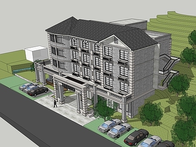 新中式复古酒店建筑 小酒店 山地酒店 自建小酒店 民宿建筑