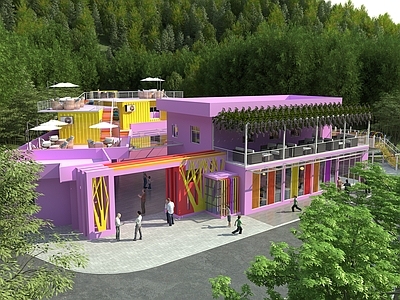 现代简约其他公共建筑 咖啡屋 农家餐厅 网红建筑 集装箱餐厅