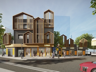新中式中古社区服务中心 建筑外立面 原木风格建筑外立 乡村改造 民宿建筑 民居