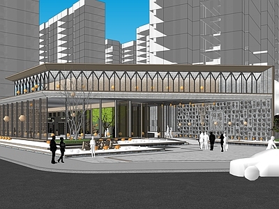 现代售楼处建筑 成都国贸住宅 售楼处前场 示范区景观 特色文化标识 书屋