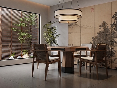 新中式棋牌室 麻将桌