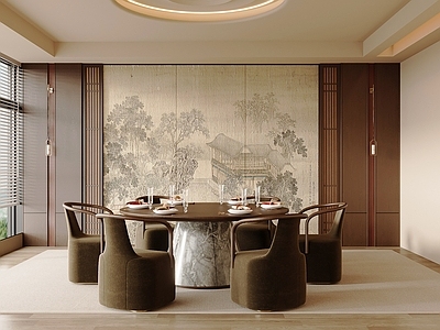 新中式包厢 新中式包间 包房 餐桌椅