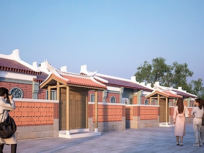 中古原木风格建筑 闽南庭院围墙