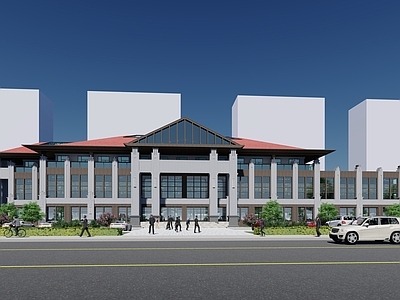 新中式售楼处建筑 坡屋顶