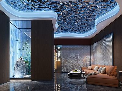 现代足浴店 大厅 前台接待区 休闲等候区 大厅景观设计 异形吊顶设计
