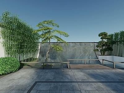 新中式现代别墅庭院 庭院景观 新中式庭院 茶室景观 餐厅景观