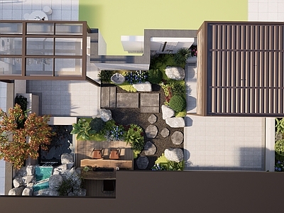 新中式屋顶花园 屋顶花园 新中式 水池 微地形
