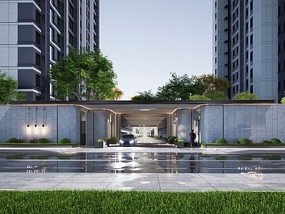 现代多层住宅 现代小区入口 小区地库入口 人行车行入口 现代小区建筑
