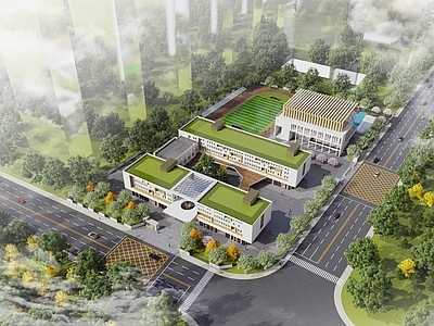 现代学校建筑 学校操场 教学楼学校 小学 现代小学 九年一贯制学校