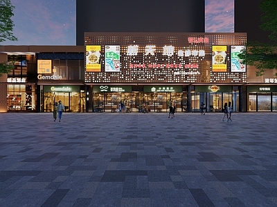 现代原木超市 生活超市 商场外立面 超市生鲜区