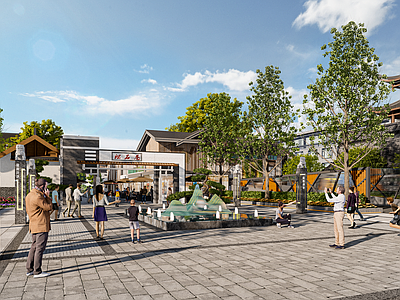 新中式商业综合体景观 商业入口广场 中式商业景观