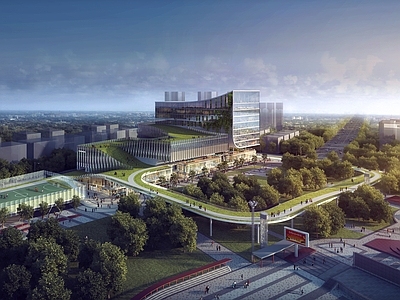 现代新中式商业综合体景观 文体中心 商业综合体