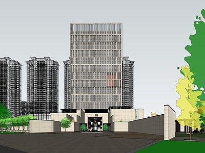 现代新中式会展中心 异形地块建筑布置 办公会展中心 新中式风格 景观建筑群 新中式住宅