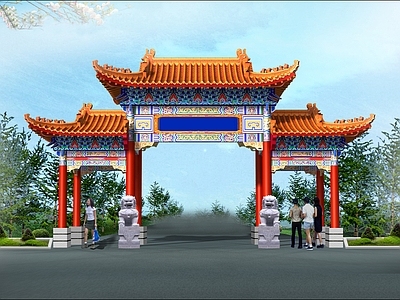 仿古建筑 牌坊 古建大门 古建门头 双排门楼 八柱三楼 施工图