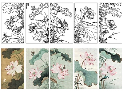 中式花 荷花 施工图