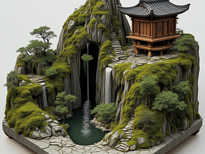 新中式中式假山水景 假山 水景 微型景观