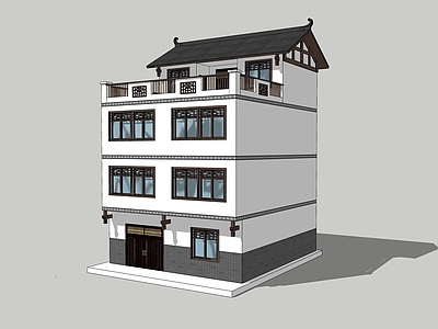 新中式简约古建筑 畲族风格建筑