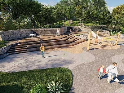 现代新中式儿童游乐空间 乡村公园 山地公园 儿童乐园 休闲广场 大台阶