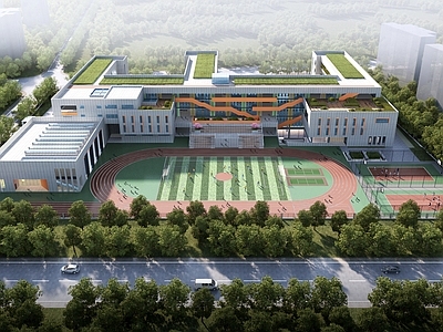 现代学校外观 学校鸟瞰